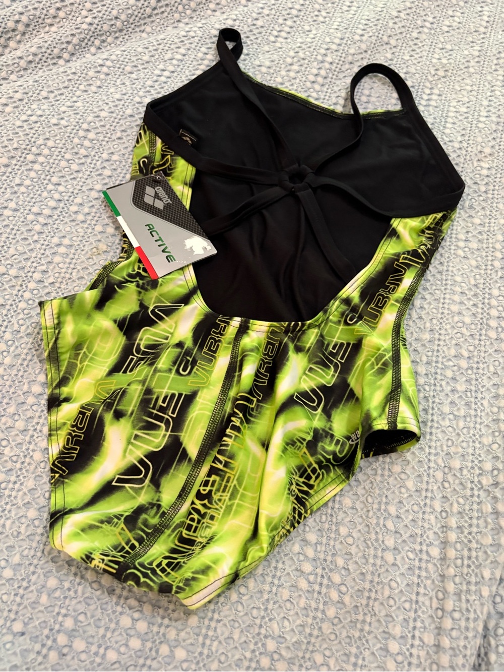 Arena Mabelle FL Spider Challenge Back Swimsuit Black Pistache Green Sz 32 - Picture 6 of 13